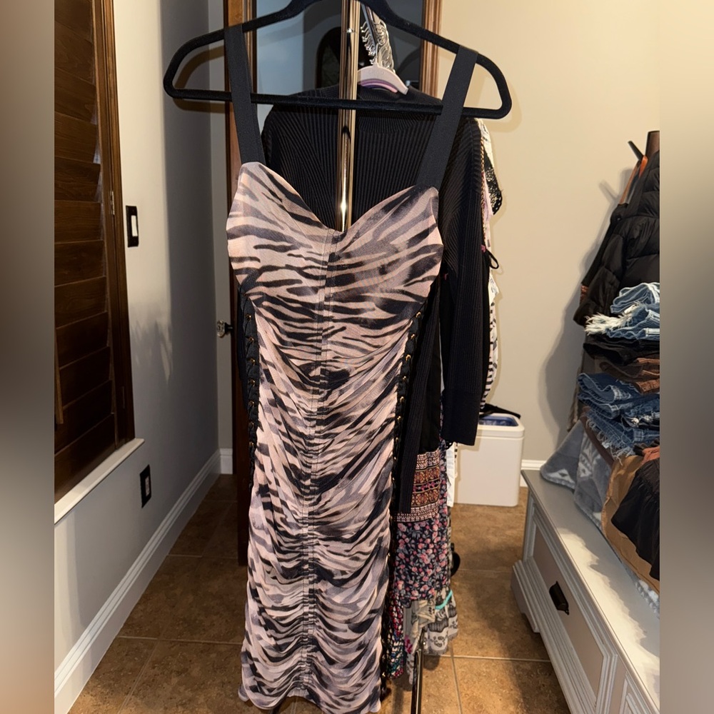 Guess by Marciano Zebra Print Dress - Black and Cream